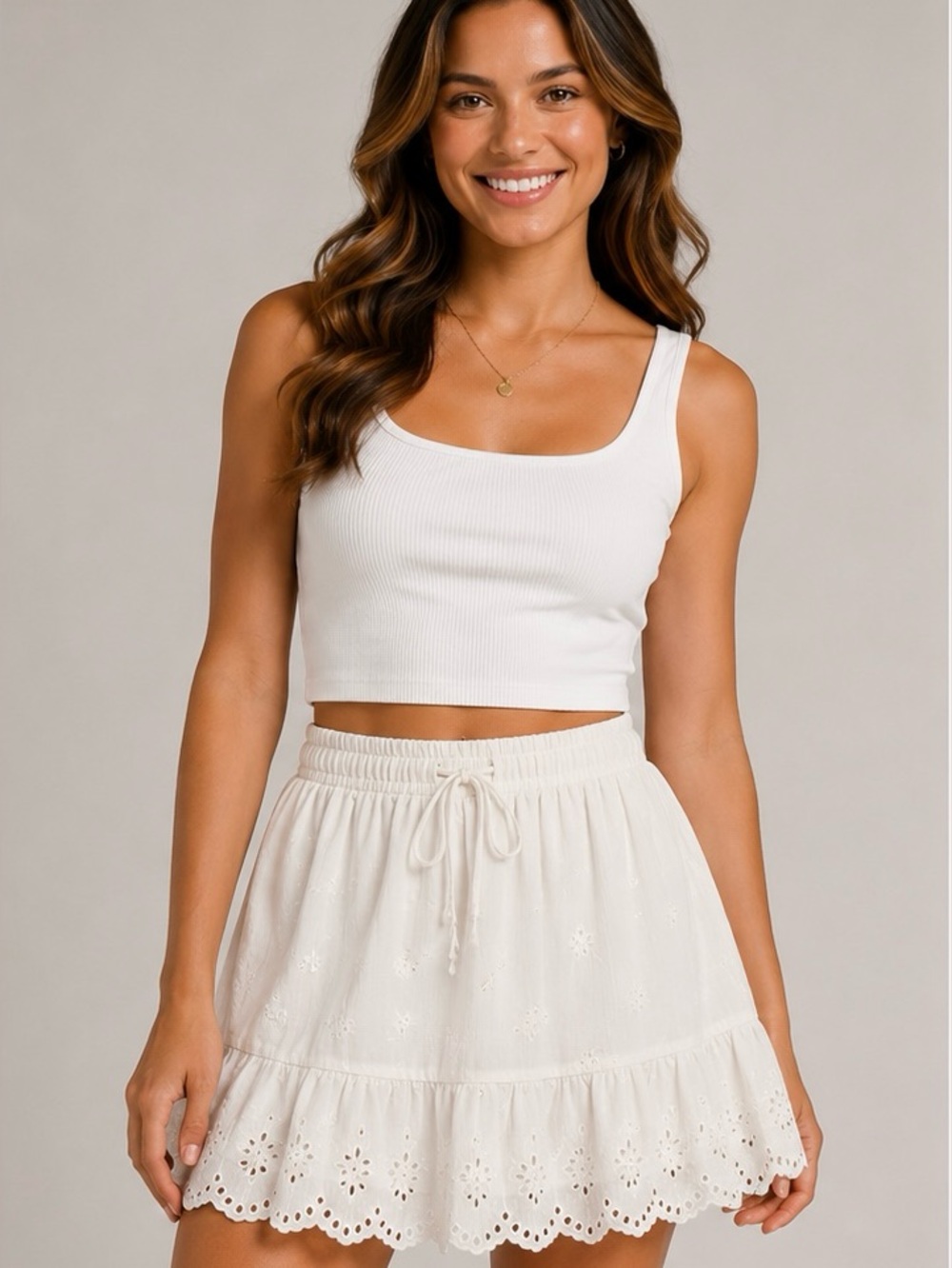 aerie White Eyelet Tiered Skirt with Scalloped Hem